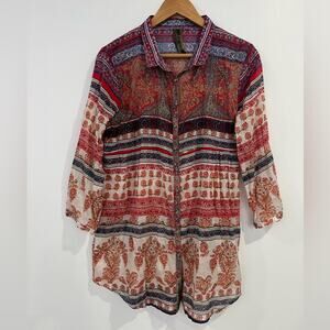 Aratta Silent Journey Paisley Boho Button Down Blouse Artsy
